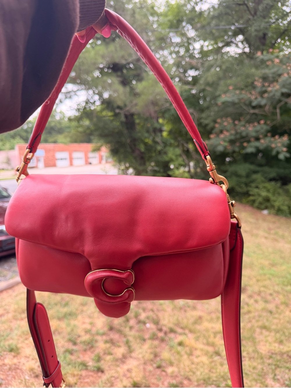 Coach Red Leather Mini Shoulder Bag with 'C' Hardware